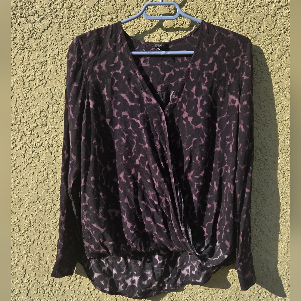 NEW Rails Black Long Sleeve Hillary Diffused Cheetah Print Wrap Blouse - Picture 3 of 5